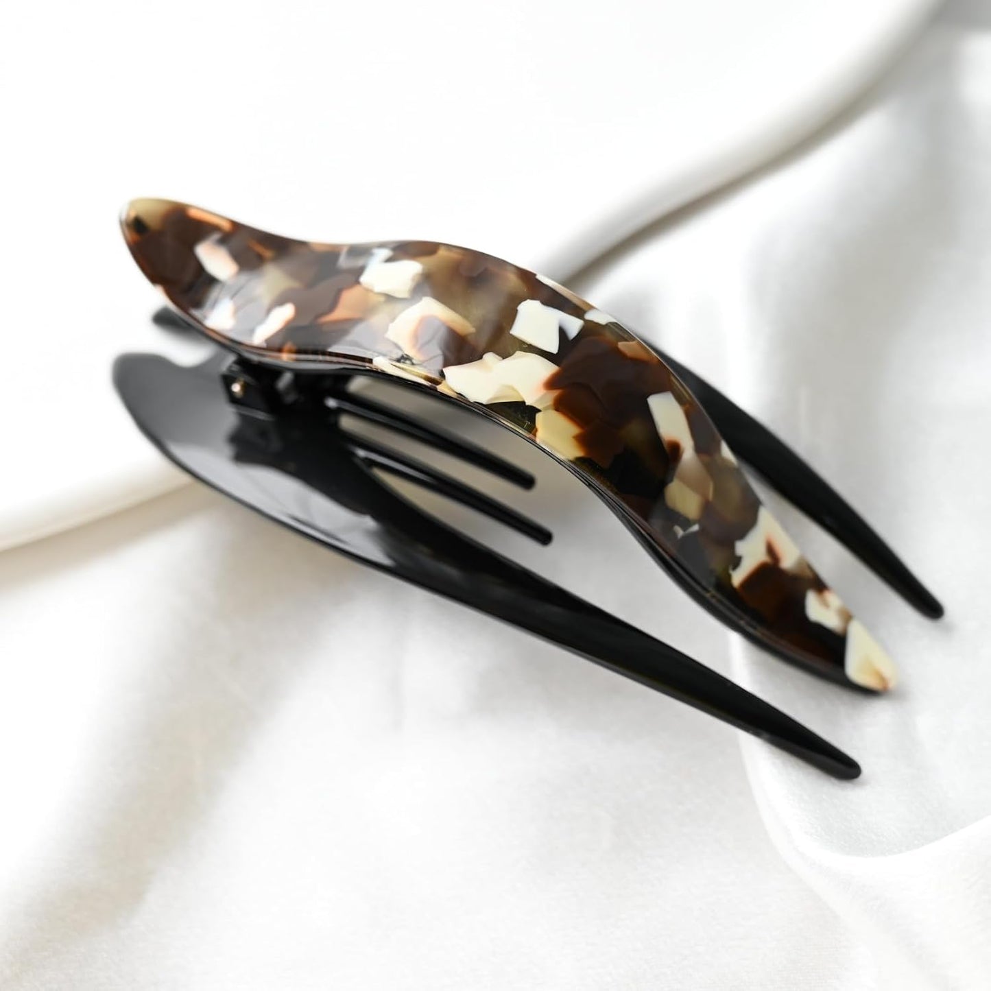 Handmade Celluloid French Design Tortoise Shell Barrettes Side-slide Opening Duck Luxury Fashion Accessories Hair Clip Claw for Women (mocha coffee)