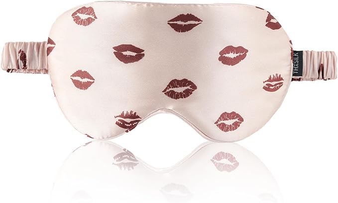 THXSILK Sleep Mask 100% 19 Momme Pure Mulberry Silk Super Smooth Cooling Decorative Sleep Eye Mask Blackout Eye Cover with Wide Head Strap, Sexy-Lip-Pink