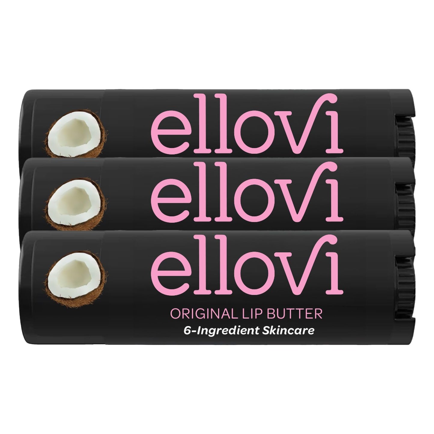 Ellovi Natural Lip Butter Lip Balm - Original - Pure Enough to Eat - Made With Just 6 Vegan Ingredients - 100% Natural & Organic Moisturizing Lip Care for All Day Hydration (3-Pack)