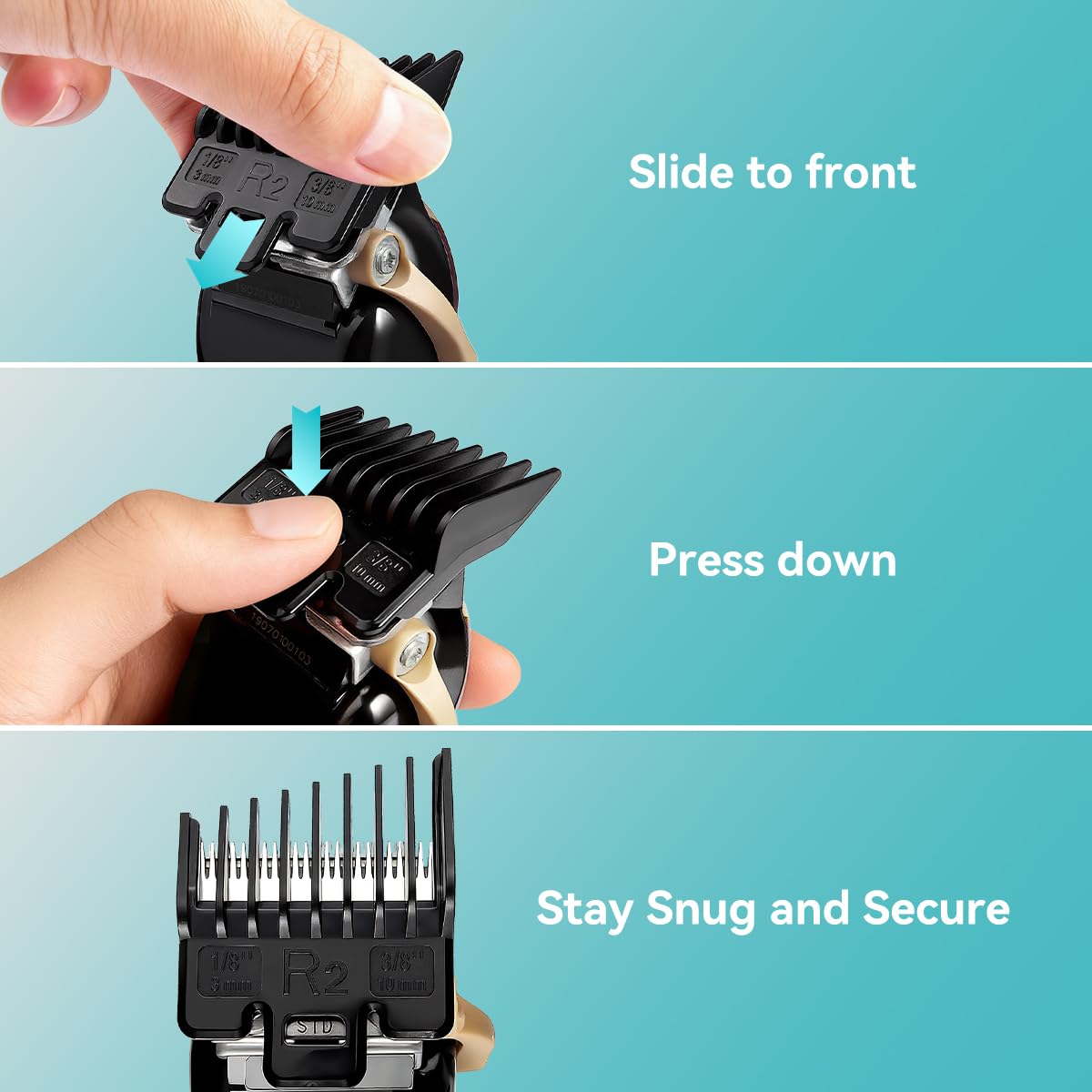 Fade Guide Set Compatible with Most Wahl Clippers, Taper Guards Replacement 4 Sets, Black Color