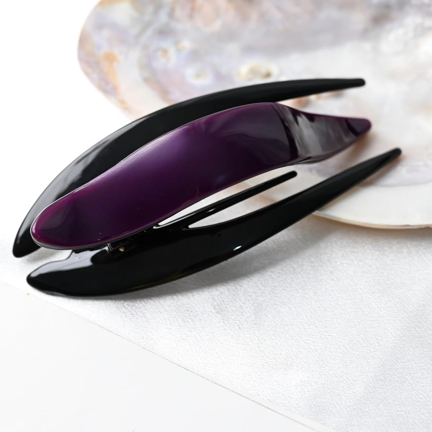 Handmade Celluloid French Design Tortoise Shell Barrettes Side-slide Opening Duck Luxury Fashion Accessories Hair Clip Claw for Women (grape purple)