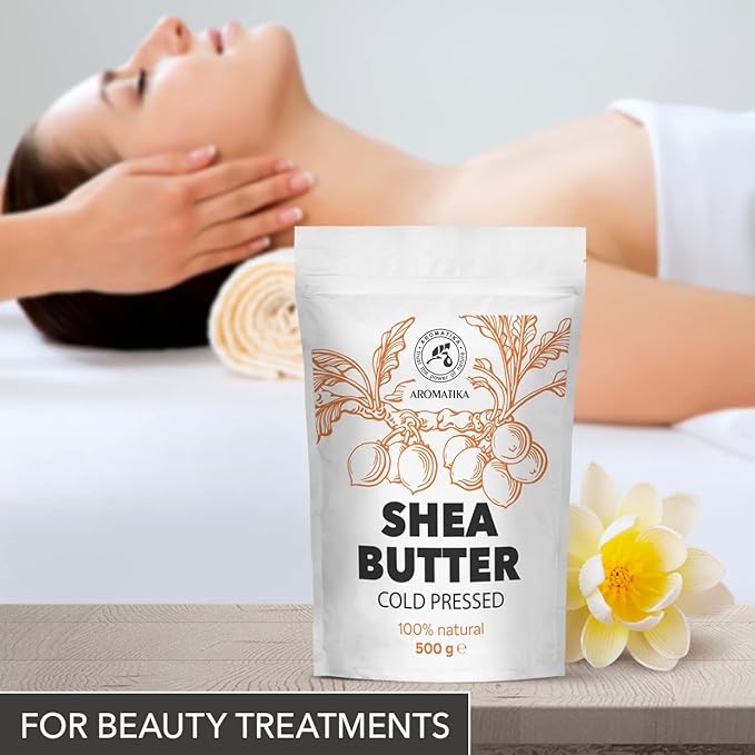 Shea Butter 17.5 Oz (500g) - Unrefined Raw/Pieces - Africa - Ghana - 100% Pure Shea Butter Body Butter - Cosmetic Grade - for Hair Skin Lip Face Feet Body Care - Massage - AROMATIKA