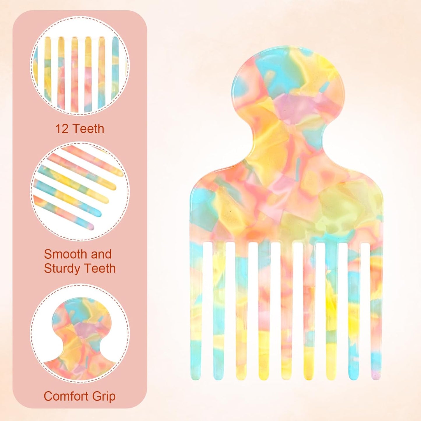 2pcs Hair Pick Comb Long Wide Tooth Comb for Curls 4.7in Smooth Detangling Lifting Curly Hair Picks Afro Smooth Styling Tools for Women Men Barber Supplies(Colorful)