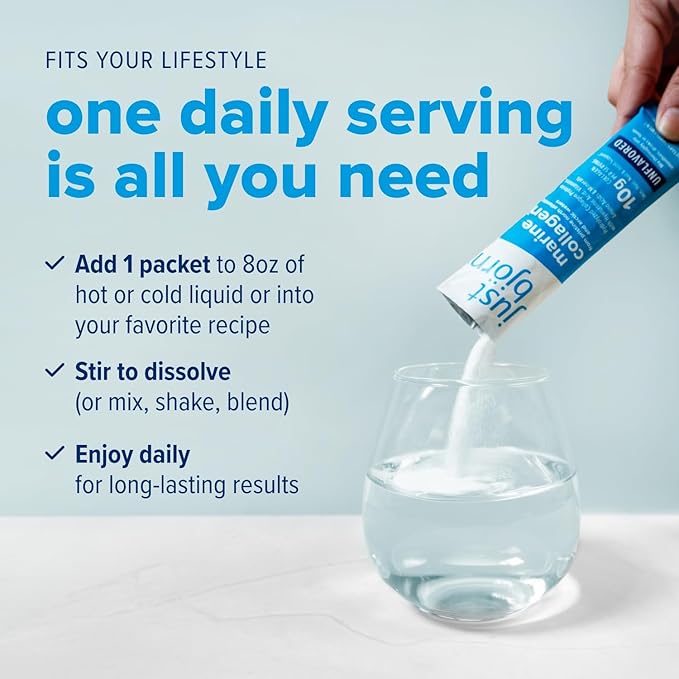 Just Bjorn Marine Collagen Peptide Powder On-The-go Stick Packs (10ct) Marine Collagen Peptide Powder 30 Serving Pouch (11.5 oz) | Skin, Hair, Nail and Joint Support + Hyaluronic Acid