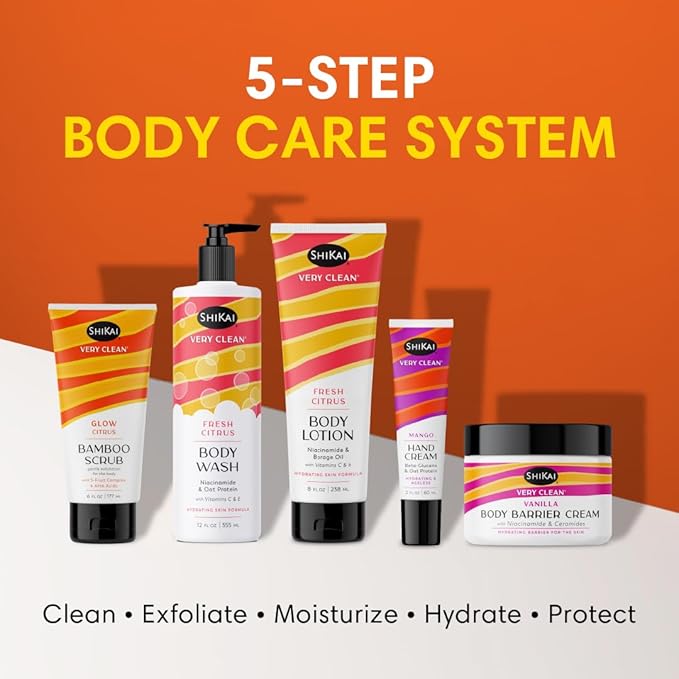 ShiKai Very Clean Bamboo Body Scrub (Glow Citrus, 6 oz) | Gentle Hydrating & Exfoliating Skin Cleanser | With 5 Fruit Complex & AHA Acids