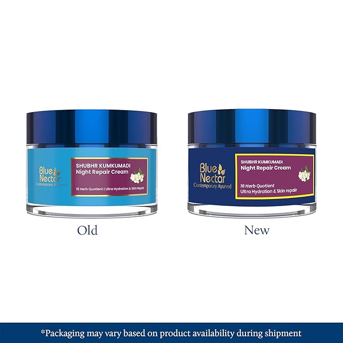 Blue Nectar Kumkumadi Night Face Cream Moisturizer with Natural Almond & Saffron | Facial Moisturizer for Skin Repair and Hydration (16 Herbs, 1.7 Fl Oz)