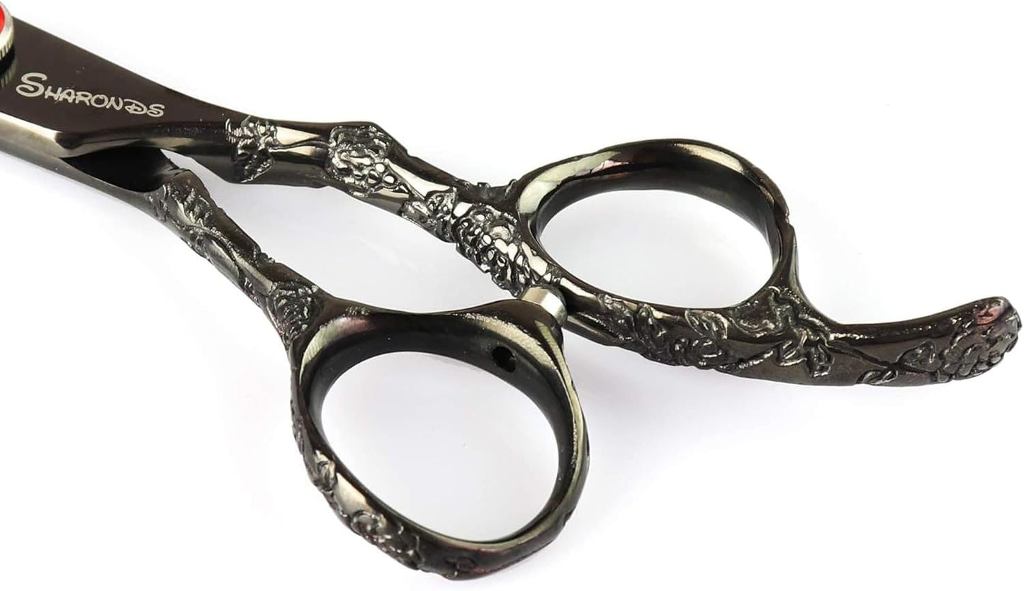 6/7/8-Inch Professional Hair Scissors Haircut Rose Pattern Hair Scissors Styling Tools Japanese Stainless Steel Scissor Set (7-inch cutting scissors-B)