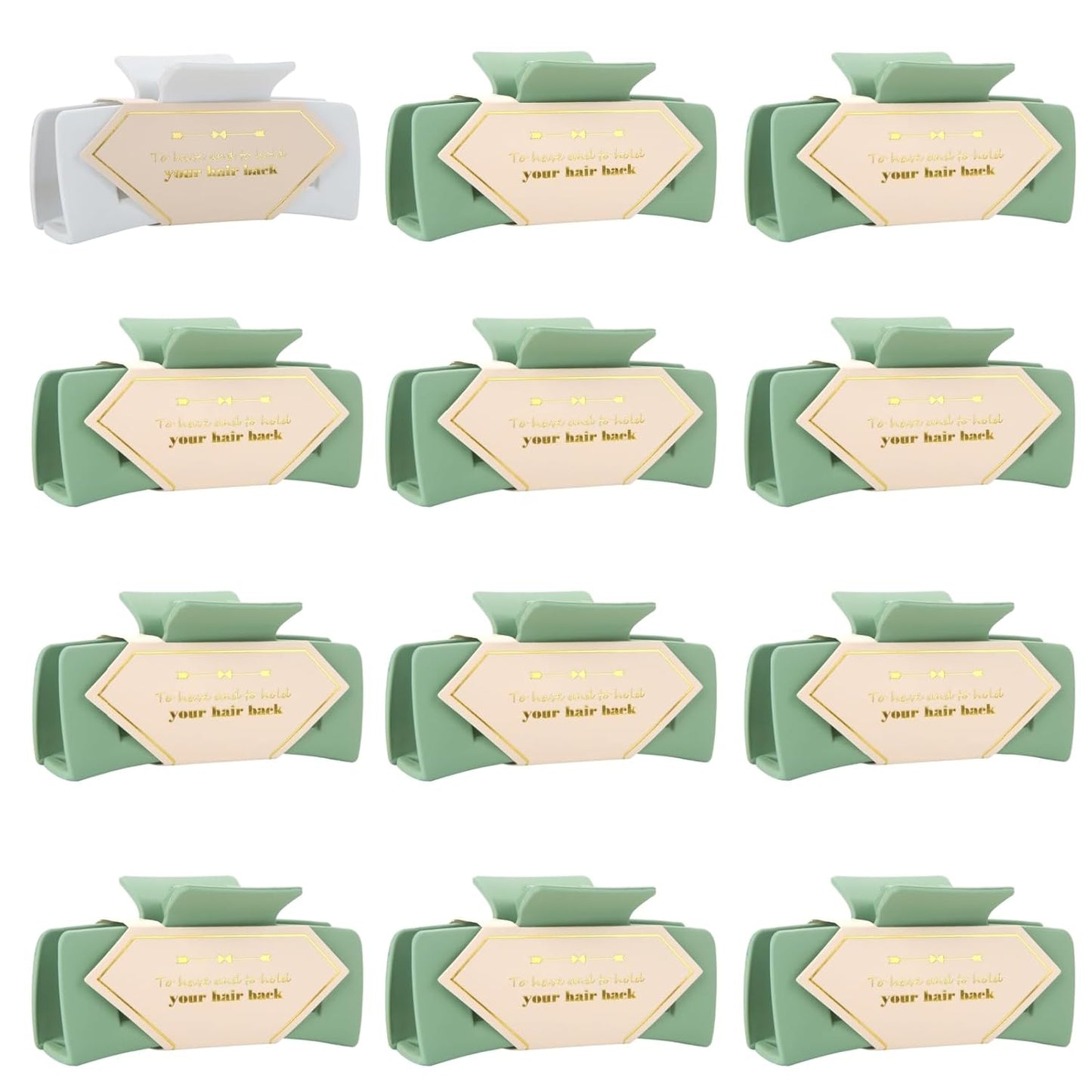 Bridesmaid Proposal Gifts 4.1inch 12pcs Square Hair Claw bachelorette party accessories Clips for Wedding Party Favors (White&Sage Green)