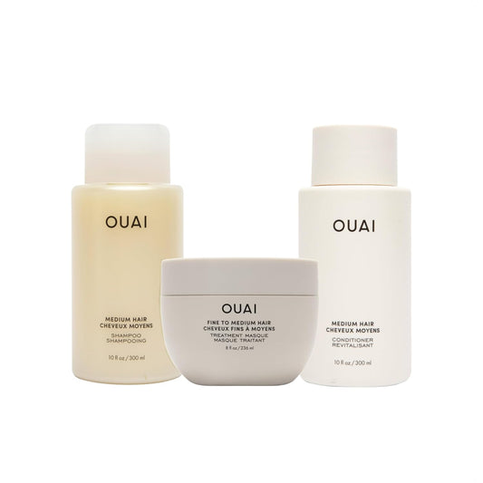 OUAI Medium Hair Bundle - Shampoo (10 Oz), Conditioner (10 Oz) & Hair Treatment Masque (8 Fl Oz) with Shea Butter, Keratin and Panthenol - Paraben, Phthalate and Sulfate Free