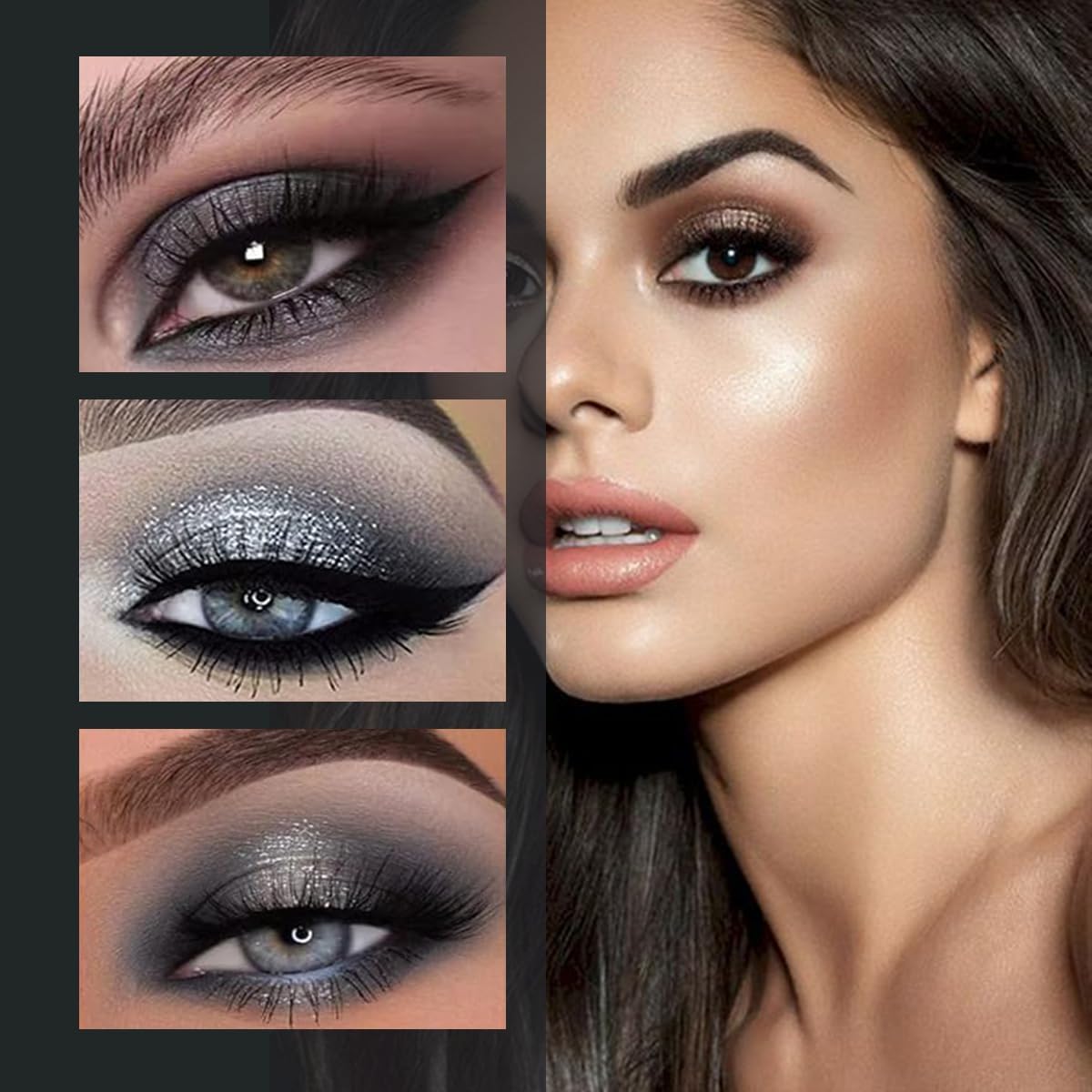 24Colors Black Grey Smokey Eyeshadow Palette, Matte Black Smoky Eye Shadow Palette, Shimmer High Pigmented Basic Black White Gray Shade Eye Black Makeup for Halloween. (24, Colors)