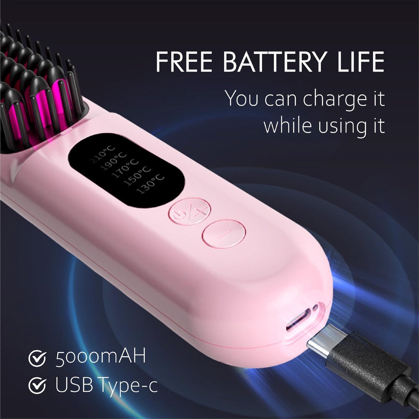 Mindrain Mini Cordless Hair Straightener Brush Pro A+, Portable Straightening Brush for Travel, Ionic Hot Comb Straightener, USB Rechargeable, It can be Used While Charging, Gifts for Women. (Pink)
