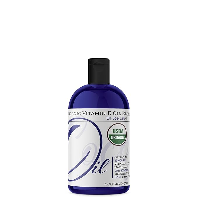 Dr Joe Lab Vitamin E Oil for Skin, Organic Vitamin E Oil for Hair, Face, Liquid Vitamin E, Vitamin E Body Oil, 100% Pure Natural Cold Pressed Unrefined, Moisturizes & Nourishes, Non GMO - 4 Oz