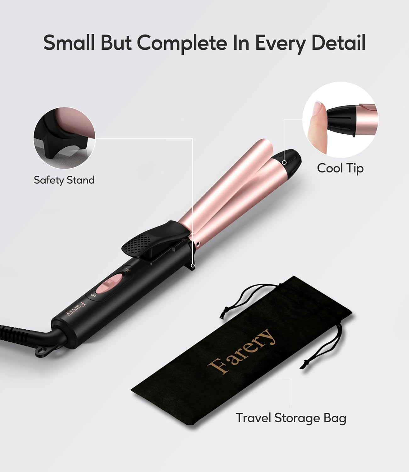 FARERY Ceramic Mini Hair Curler for Short Hair, 3/4 Inch, Dual Voltage, Travel Size with Keratin & Argan Oil Infused, Curling Iron with Storage Bag