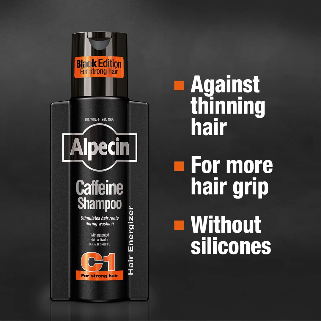 Alpecin Caffeine Shampoo C1 Black Edition with Bold Fragrance 8.45 oz I Hair Performance Enhancer Promotes Natural Hair Growth and Thickness I Energizes Scalp