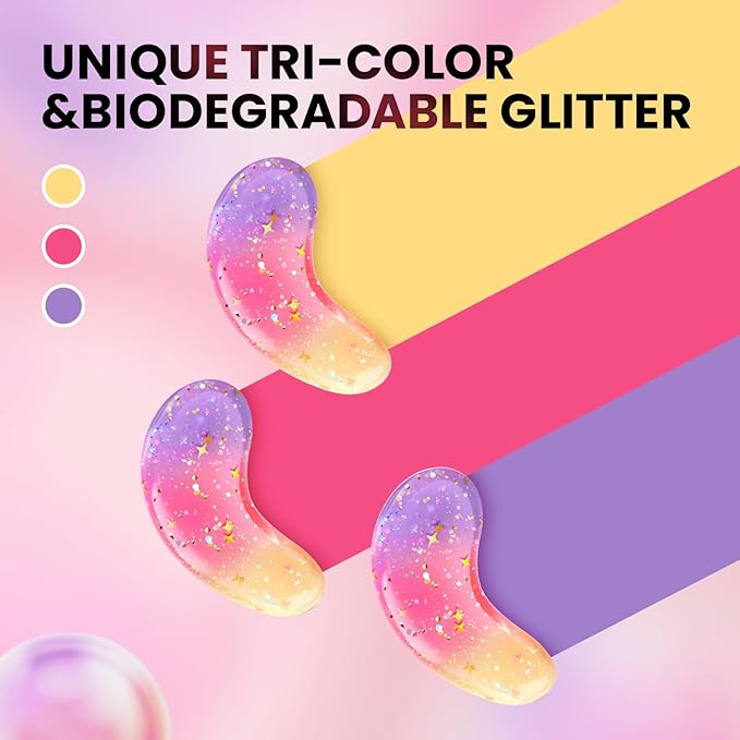 Under Eye Patches (48 Pairs) - New Tri-color Glitter Eye Gel Pads for Dark Circles Puffy Eyes,Under eye Bags,Wrinkles|Natural Collagen Under Eye Mask Patches, Gel Under Eye Patches
