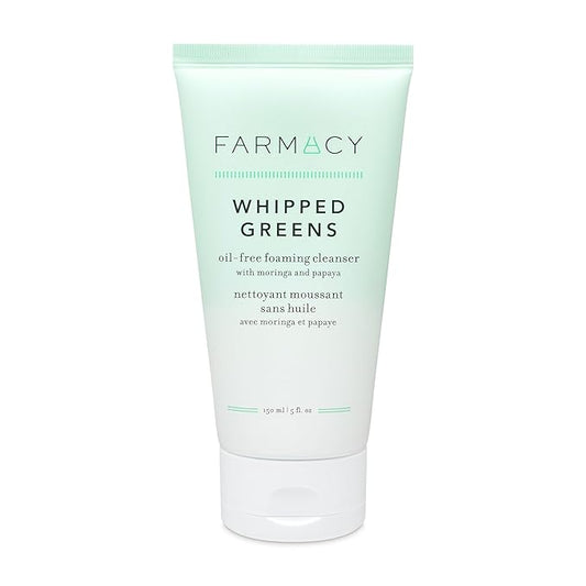 Farmacy Foaming Face Wash for Oily Skin - Whipped Greens Oil-Free Gentle Facial Cleanser + Exfoliator - Infused with Green Clay to Remove Impurities, Control Oil + Maintain Skin Hydration (150ml)