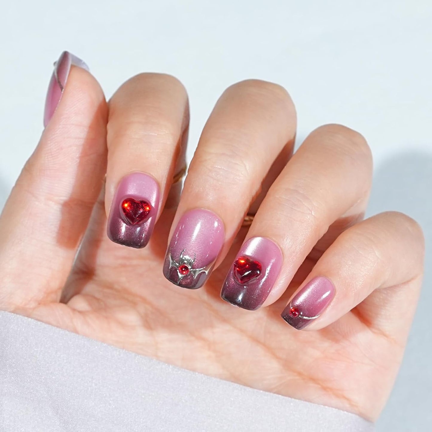 Halloween Press On Nails Short - Moonfang Glow, French Tip Press On Fake Nails Acrylic Square Halloween Nails Press on with Nail Glue, Stick On Vampire Nails in 16 Sizes - 32 PCS Soft Gel Kit