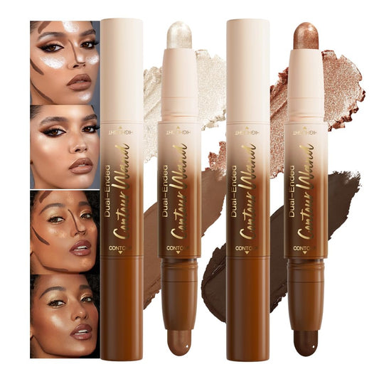 2Pcs Contour Stick Dual Ended Face Body Makeup Waterproof no Transfer, 2 in 1 Cream Concealer Stick Contouring Makeup Kit, Nose Contour Bronzer Sticks Face Highlighter Make up 25#+26#