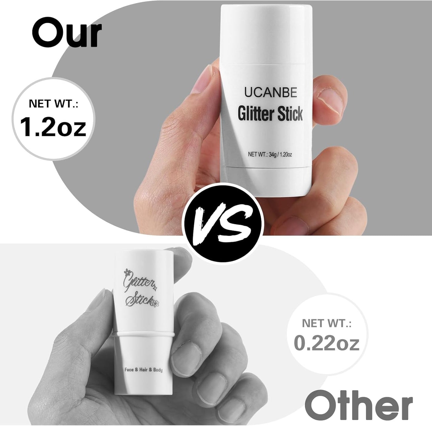 UCANBE White Body Glitter Stick for Singer Concerts Music Festivals, Face Glitter Makeup for Face Body Hair Eyes & Lips, Chunky Glitter Sparkling Mermaid Sequins for Women 1.2OZ