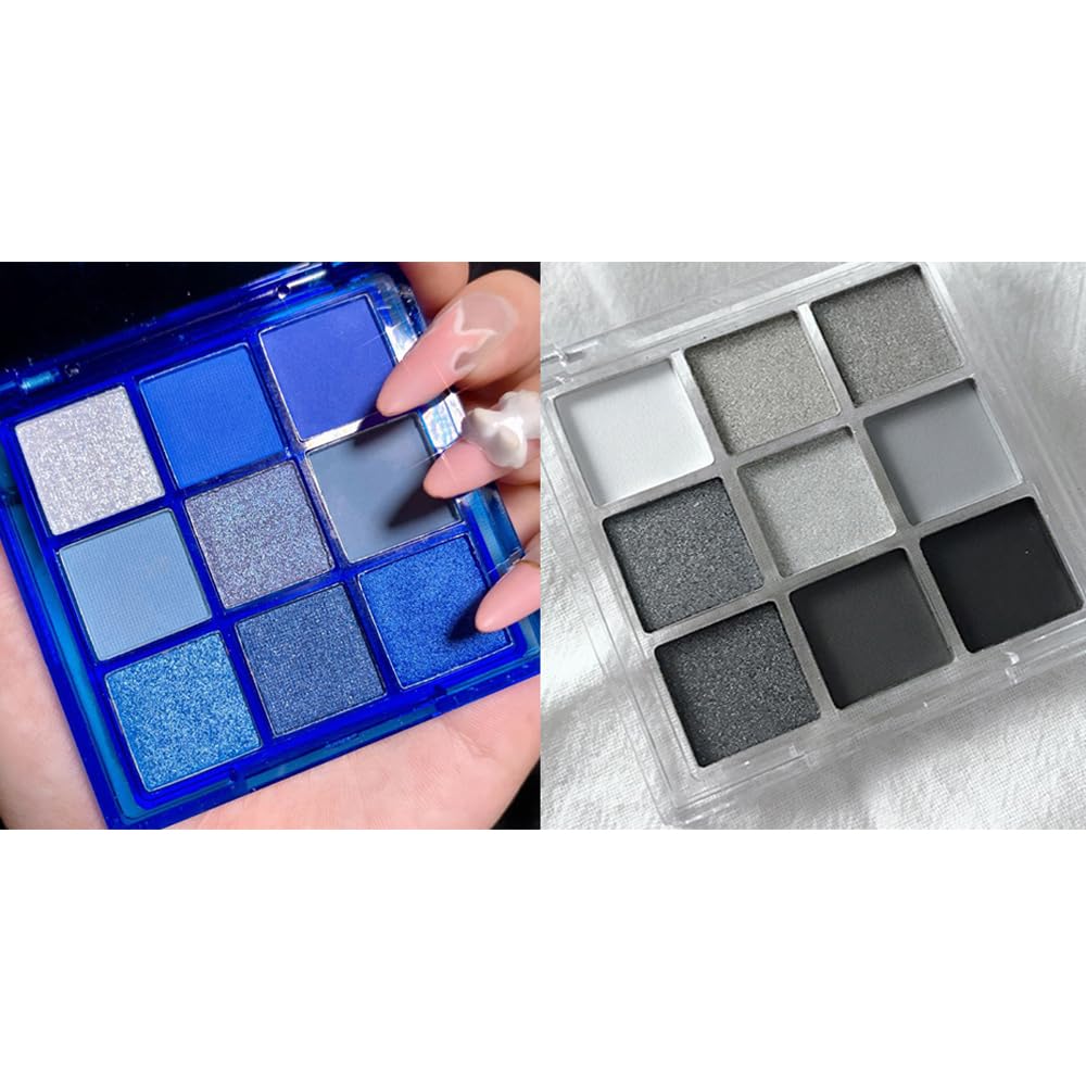 Black Blue Eyeshadow Palette Set - 18 Colors Smokey, Gothic & Halloween Eyeshadow Makeup Kit, Matte Shimmer & Glitter Shades, Cool Toned Eyeshadow for Corpse Bride, Sally, Witch & Cosplay Makeup