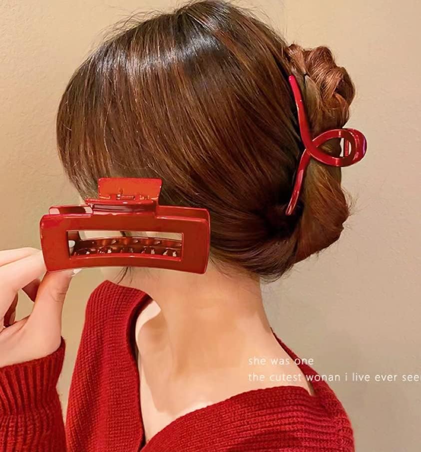 Red Glossy Hair Claw Clips, Light Lightweight Strong Hold Nonslip Claw Hair Clips for Thick Hair & Thin Hair & Curly Hair, 90's Vintage Jaw Clips for Women & Girls (Red Glossy)