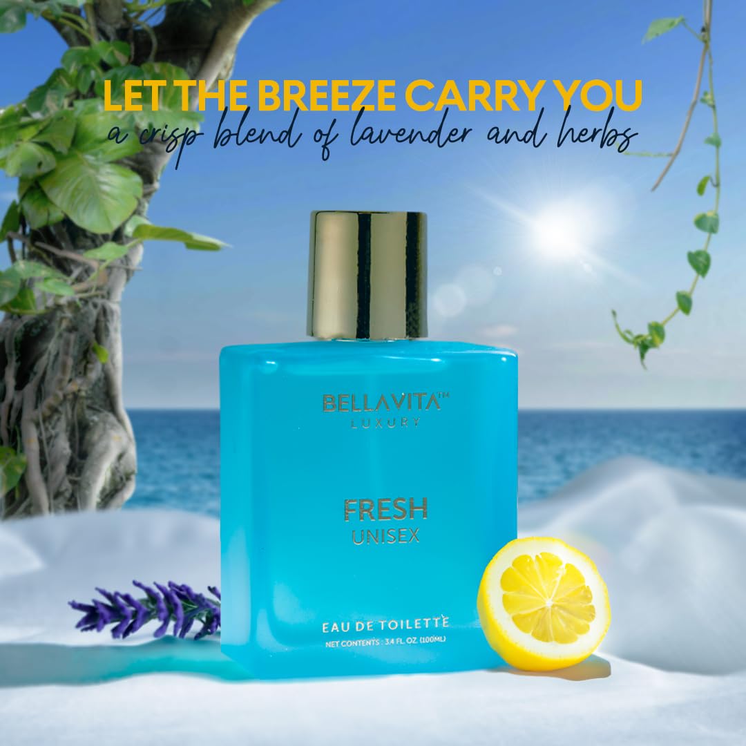BellaVita Luxury Fresh Unisex Eau de Toilette (3.4 fl. oz.) | Long-Lasting Fragrances with Bergamot, Lavender, Ylang-Ylang & Sweet Almond | Fresh Toilette with French citrusy Notes