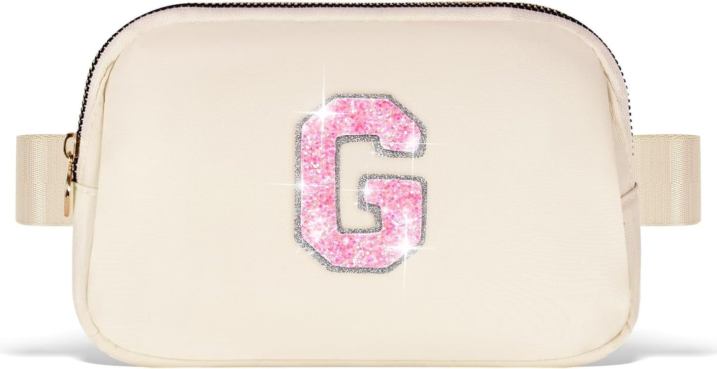 Fanny Pack Belt Bag Crossbody Bags with Initials Letter Patch Trendy Stuff for Teens Cute Stuff Birthday Gifts for Teenager Girls | Khaki,Initial G