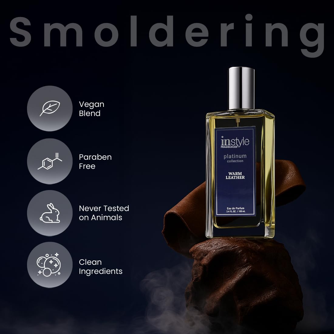 Instyle Fragrances Platinum Collection Warm Leather, Premium Unisex Eau de Parfum, CLEAN, Vegan, Paraben-Free, Never Tested on Animals, 3.4 Fluid Ounces