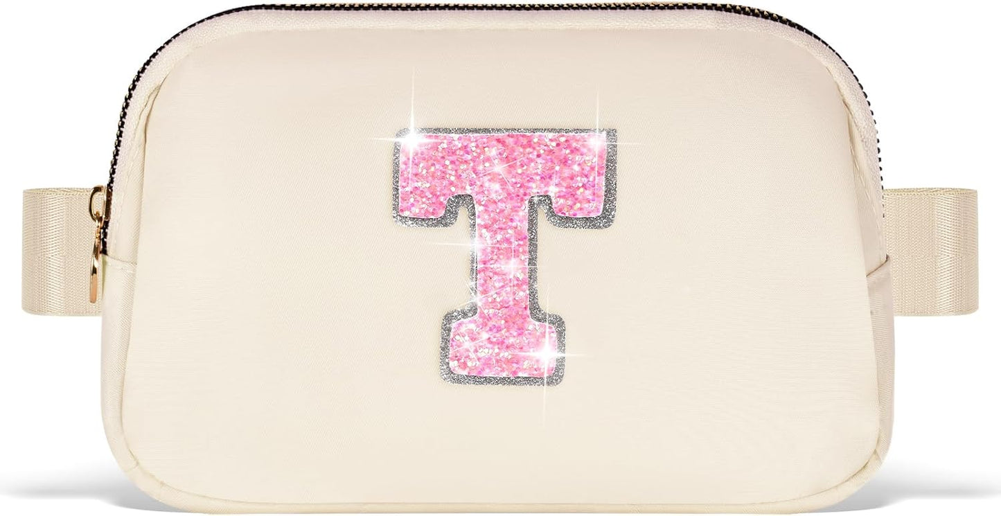 Fanny Pack Belt Bag Crossbody Bags with Initials Letter Patch Trendy Stuff for Teens Cute Stuff Birthday Gifts for Teenager Girls | Khaki,Initial T