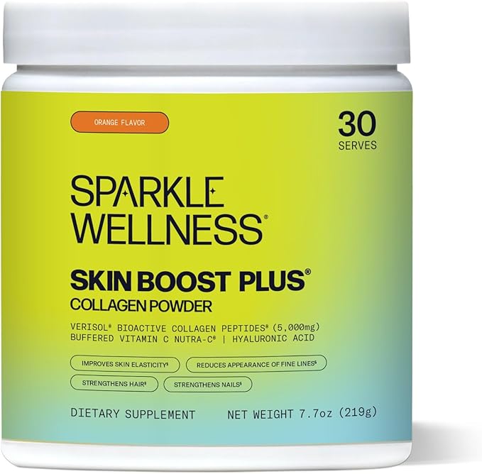 Sparkle Wellness Skin Boost Plus Verisol Collagen Peptides Protein Powder Vitamin C Orange Plus Supplement Drink, 7.7 oz