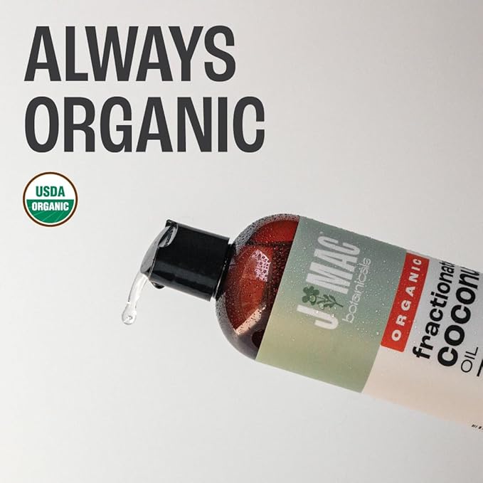 J Mac Botanicals, Organic Fractionated Coconut Oil (32 oz - 2 Pack 16 Ounce Bottles) Carrier Oil for diluting Essential Oils, Hair and Skin Conditioner, Massage