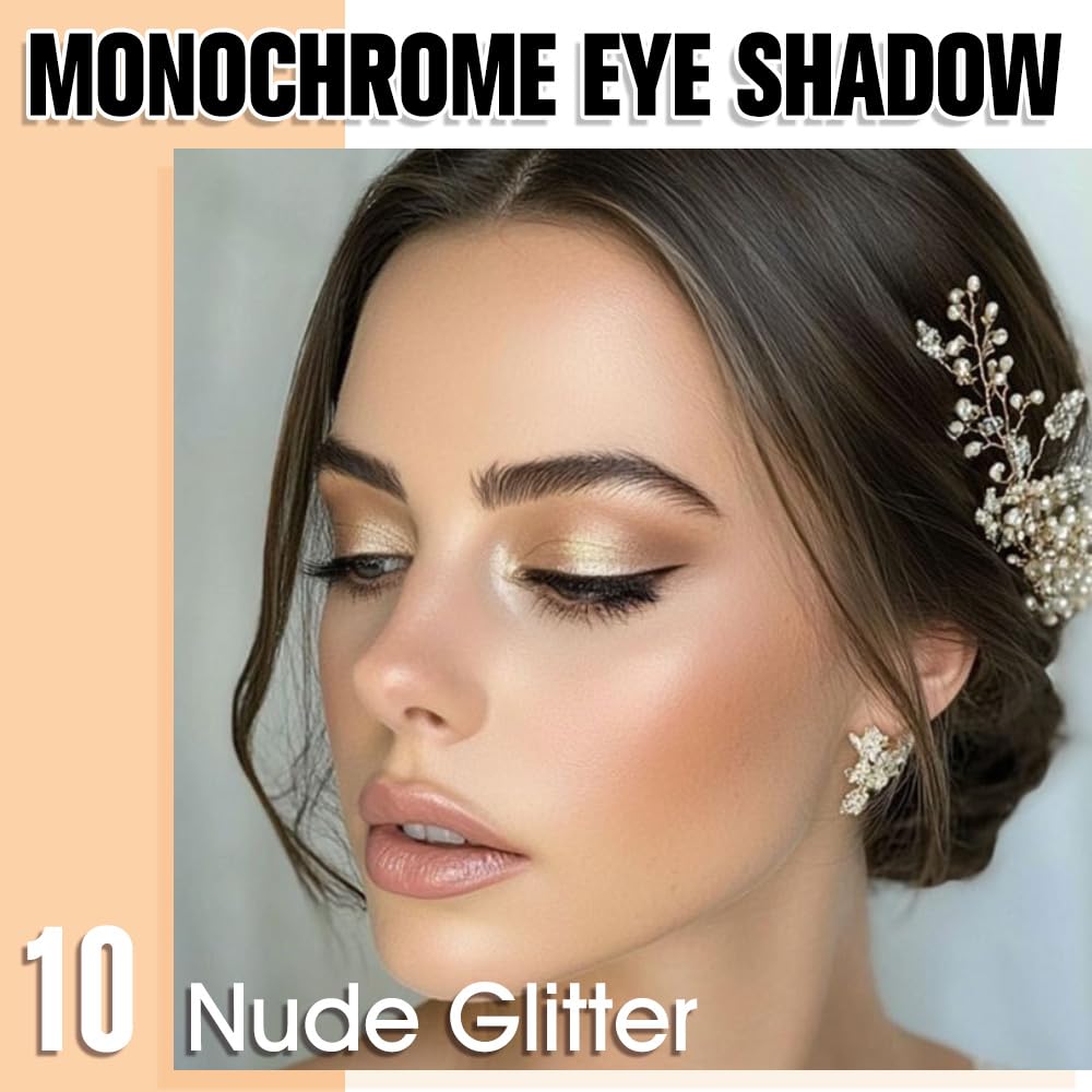 Light Nude Brown Single Glitter Eyeshadow Makeup, Neutral Powde Eye Shadow for Women, Nude Shimmer Singles Eyeshadow Palette Pigmented Waterproof, Girls Monochrome Eyeshadows Gift