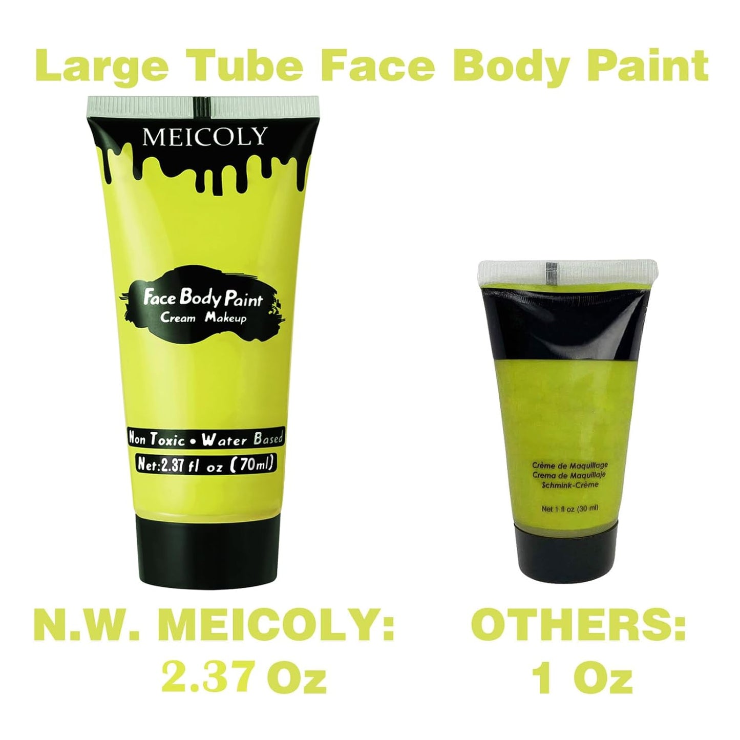 MEICOLY Ogre Green Face Body Paint,2.37OZ Large Tube Water Based Body Paint,Elphaba Green Face Paint,High Pigment Face Paint for Disgust Goblin Demon Halloween SFX Special Effects Cosplay Makeup