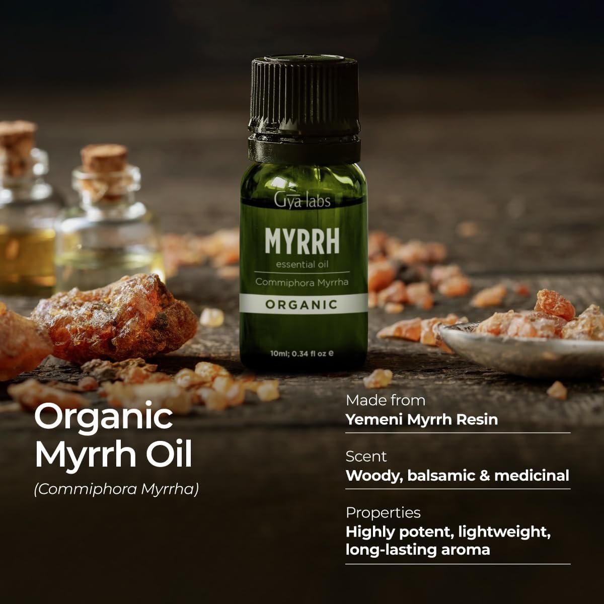 Gya Labs Organic Myrrh Essential Oil - 0.34 Fl Oz - for Skin, Hair, Diffuser, Aromatherapy, DIY Candle Making Scents