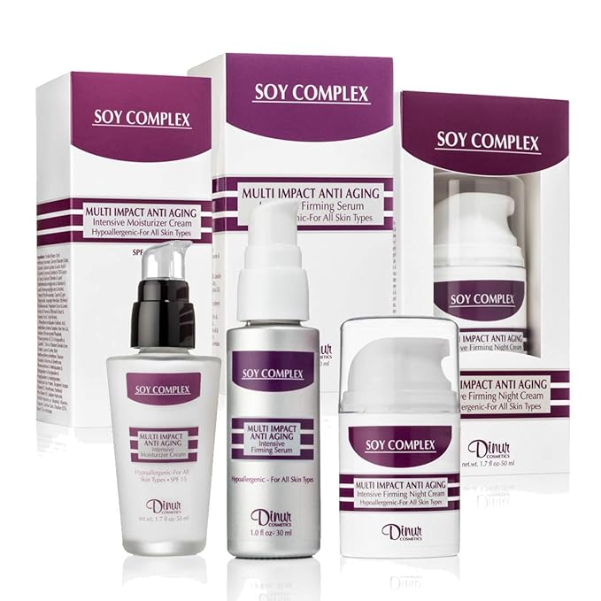 SOY COMPLEX COLLECTION consisting of Muti Impact Firming Serum, Anti Aging Moisturizer and Anti Aging Night Cream