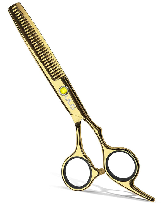 Hair Thinning Scissors Cutting Teeth Shears Professional Barber ULG Hairdressing Texturizing Salon Razor Edge Scissor Japanese Stainless Steel with Detachable Finger Ring 6.5 inch, Gold