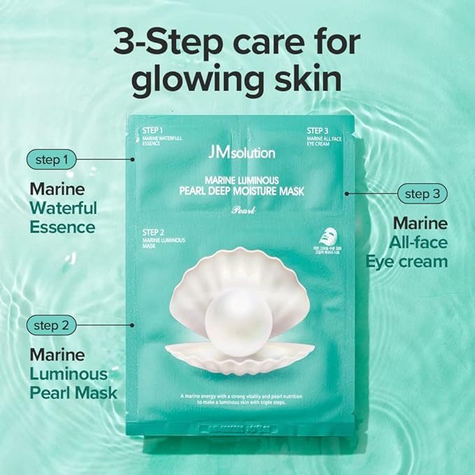 JM Solution Marine Luminous Pearl Deep Moisture 3 Step Skin Care Face Mask - Korean Skincare Facial Mask - boosting Brightening Moisturizing-10 Sheets for Dry Skin