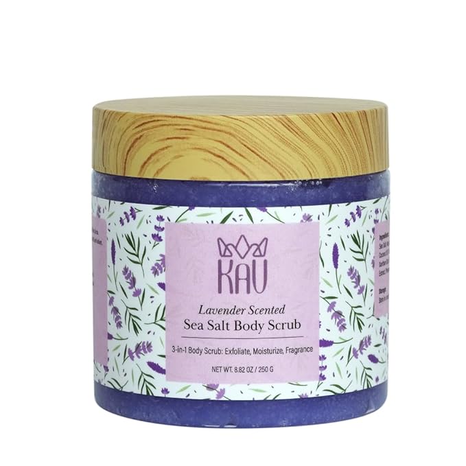 KAV Salt Body Scrub - Natural Exfoliating Salt Scrub for Body and Face, Helps with Moisturizing Skin, Dead Cell Removal, Rejuvenation and Relaxation, 4 Scents (Lavender)