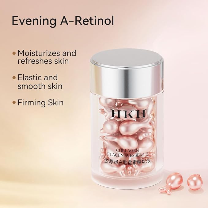 Retinol Collagen Anti-Aging Wrinkle Placenta 48 Capsules Serum,Vitamin C Anti-Wrinkle Aging Placenta Serum 48 Capsules,VC For Morning+VA For Evening