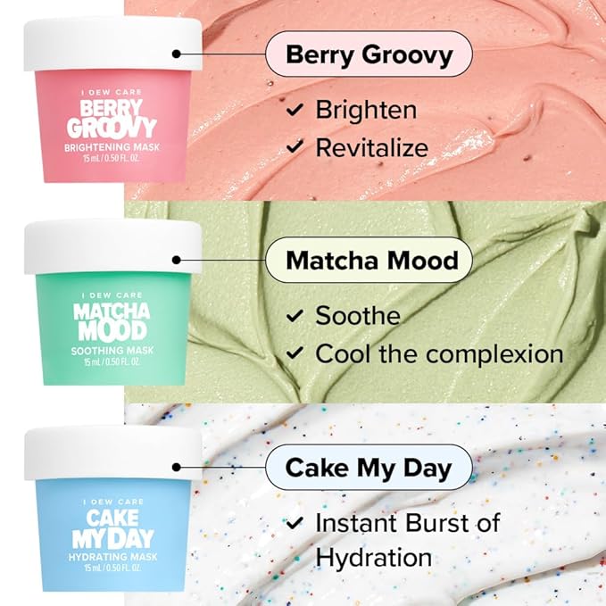 I DEW CARE Wash Off Face Mask Gift Set - Mini Scoops | Hyaluronic Acid, Korean Self Skincare, Facial Treatment, Vegan, Cruelty-Free, Paraben-Free, Exfoliating, Soothing