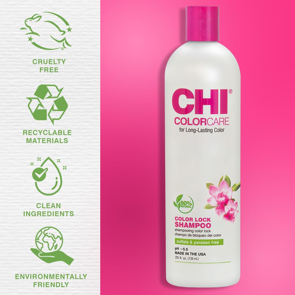 CHI ColorCare Color Lock Shampoo, Locks In Color & Replenishes Moisture For Color-Treated Hair, Sulfate, Paraben, & Cruelty-Free, 25 Oz