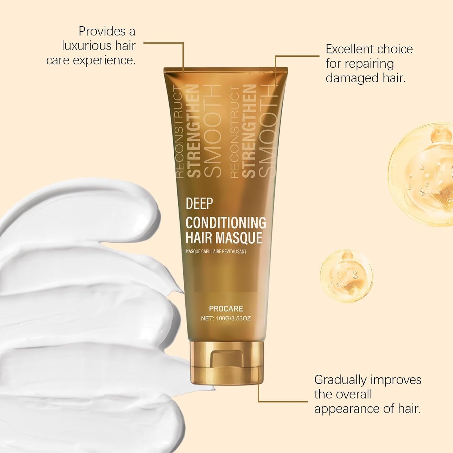 Keratin Hair Mask | Deep Conditioning Treatment for Damaged Hair 3.53OZ With Hydrolyzed Keratin & Smoothing Silicones | Frizz Control & Hydration for Dry, Curly, Straight, Fine, Thick Hair (3 PCS)