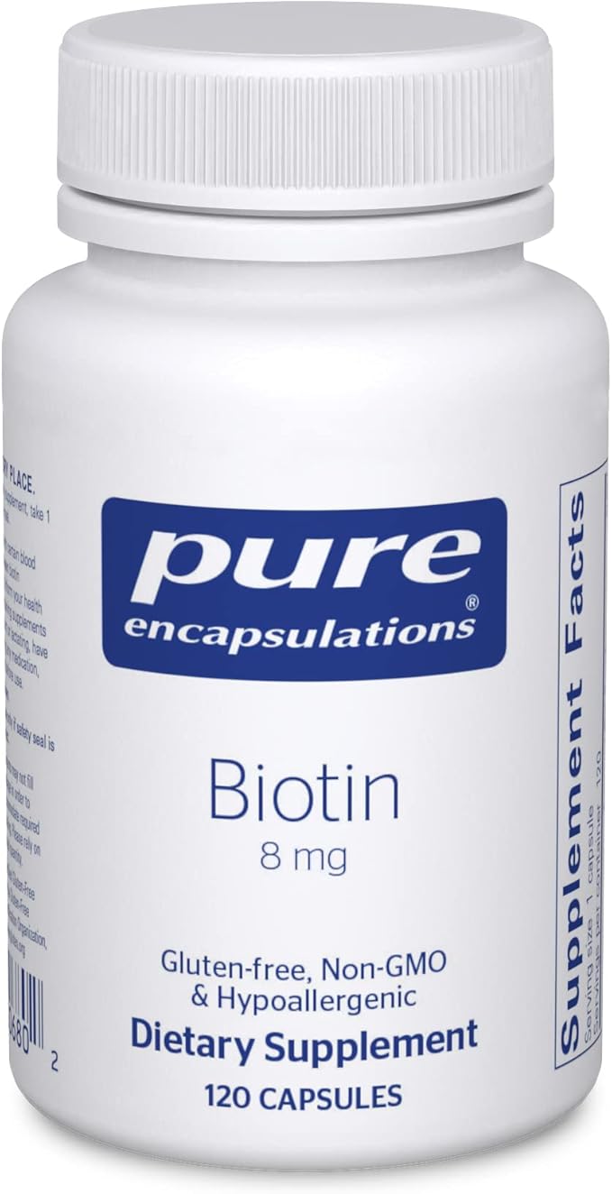 Pure Encapsulations Biotin 8 mg - B Vitamin Supplement to Aid Stress Relief, Hair, Skin & Nail Strengthening, Metabolism, Carbohydrate Support & Nervous System* - with Premium Biotin - 120 Capsules