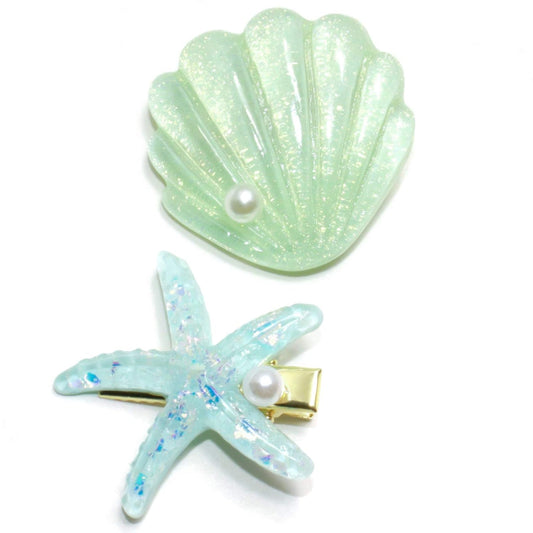 Shell Pearl Starfish Hair Clip Set for Women Girls, Acrylic Resin Alligator Hair Clips, Ladies and Girls Headwear Styling Tools Hair Accessories - Green