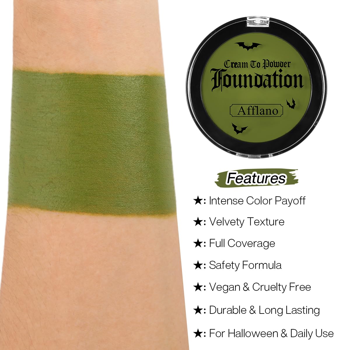 Green Face Paint Foundation for Wicked Witch Makeup - Waterproof High Pigment Concealer, Smooth Texture Greasepaint, Matte Goth for Witch Costume, Halloween, St. Patrick's Day