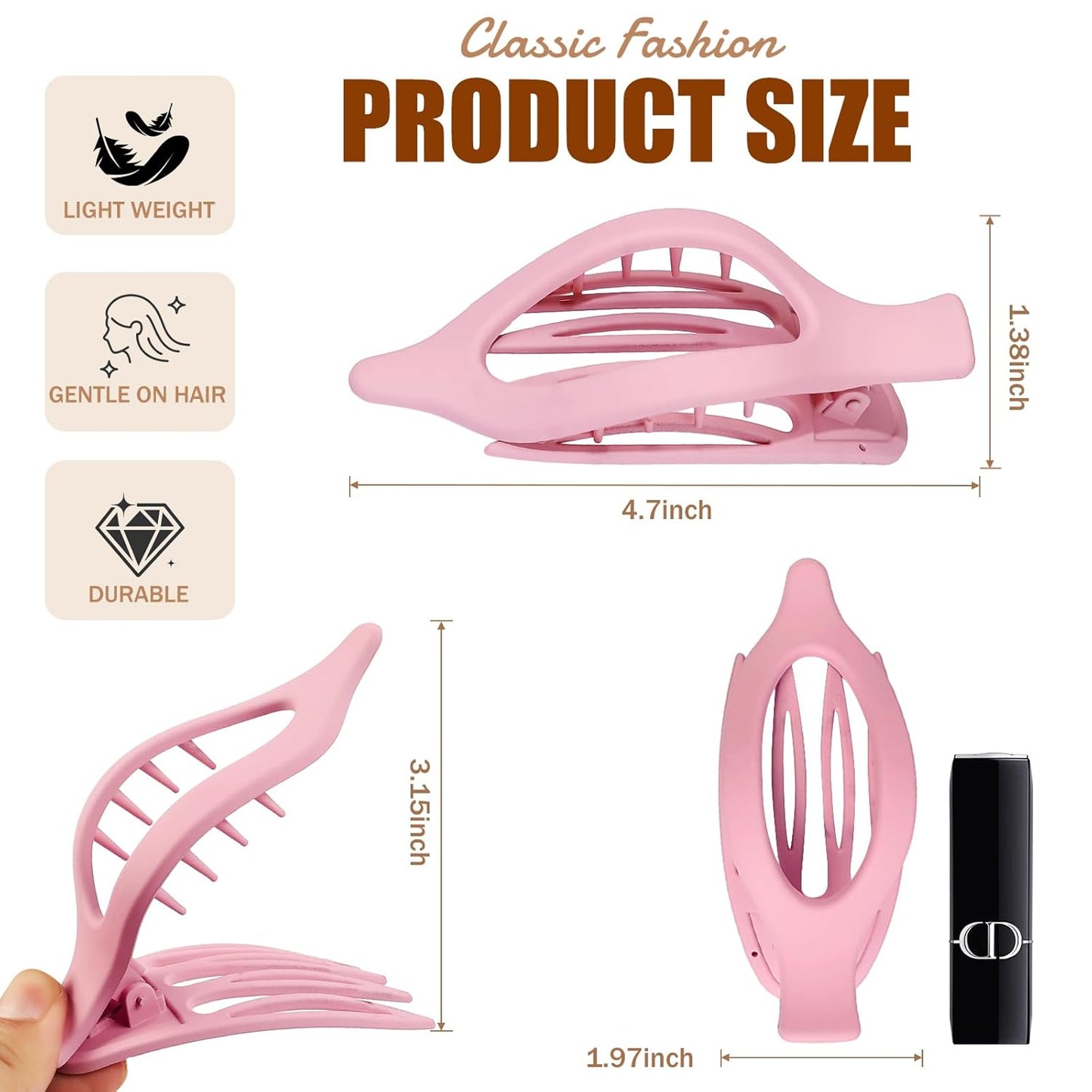 Flat Hair Clips for Women - 6 PCS French Flat Claw Clips Medium Hair Clips for Girls Large Hair Claw Clips for Thick or Thin Hair Strong Hold No Slip Hair Accessories for women (Light Colorful)