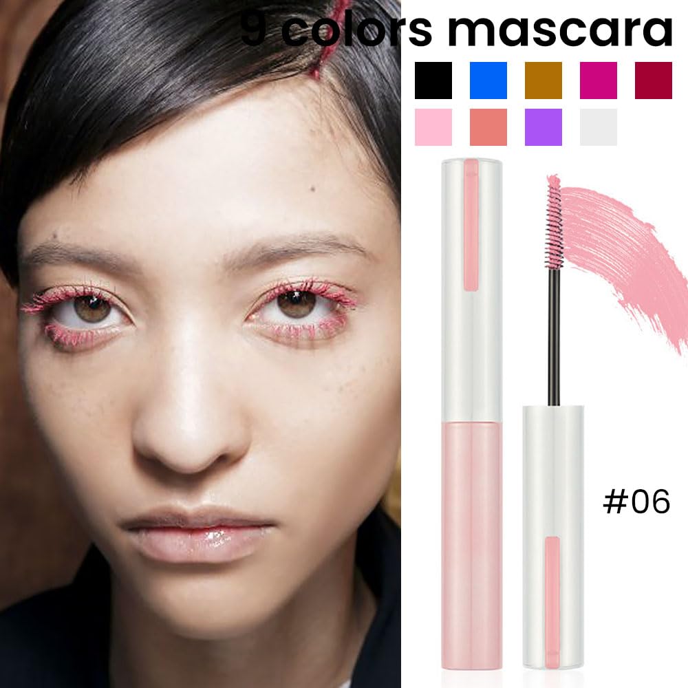 Colored Mascara for Eyelashes with Comb Set, Pink mascara Colorful Waterproof Long lasting Charming Voluminous for Women Cruelty Free Vegan Eye Makeup(C-1Pc 06#light pink, C)