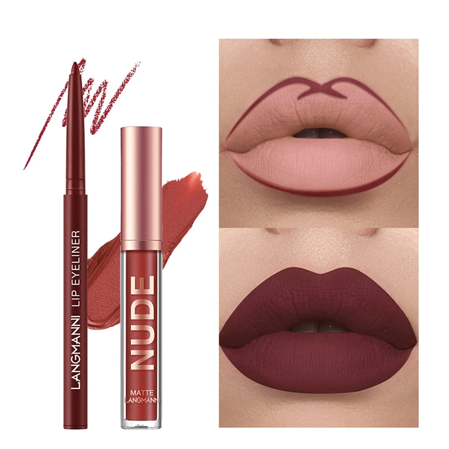 BestLand 6Pcs Matte Liquid Lipstick and Lip Liner Set, Non-Stick Cup Not Fade Waterproof 24 Hour Lip Gloss Nude Brown Lip Liner Pencil for Women, labiales mate 24 horas originales (Set C)