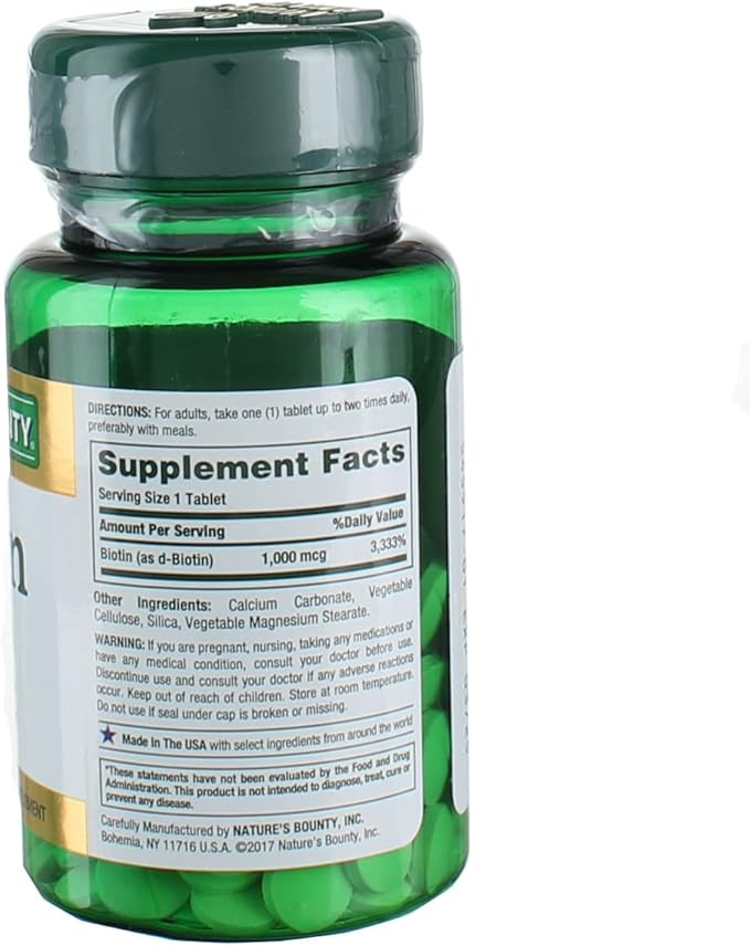 Nature's Bounty Biotin 1000 mcg Tablets, Strawberry, 100 Count, Pack of 3