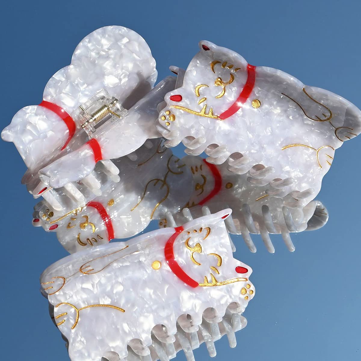 Lucky Cat Hair Clips,Cellulose Acetate Hair Clips,Small Claw Clips for Girl,Hair Accessories